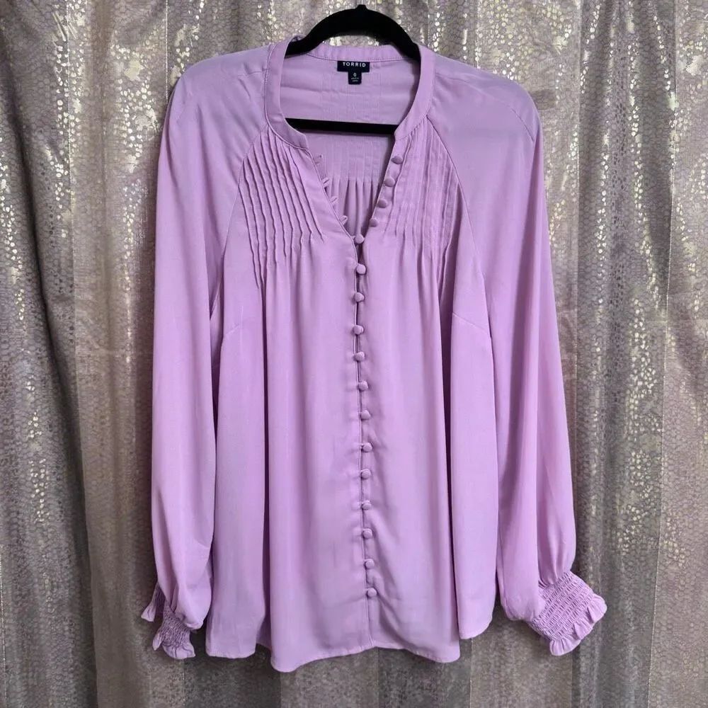 Torrid Georgette Light Pink Smocked Blouson Sleeve Blouse Size 0 Large